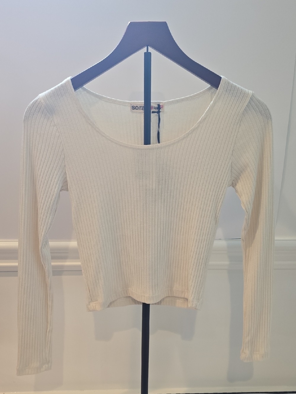SO RAD Women's Size S Long-Sleeve Ribbed Knit Cream Pullover Crop-Top